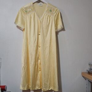 Jolie Two  Yellow Button-Down Robe And Nightgown Lace